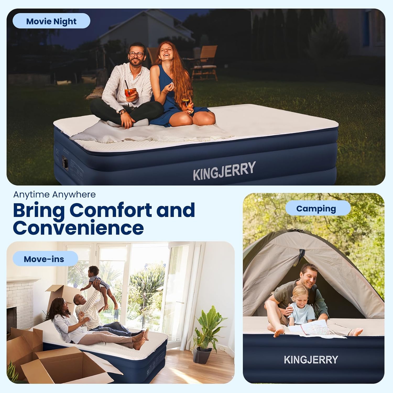 KINGJERRY Twin XL Air Mattress with Built-in Pump, 18" Raised Foam Topper Inflatable Mattress, 80" Length, Washable Silk-Feel Cover, 48Hr Leak-Proof, Supports 500lbs, 2 Min Fast Inflate for Home&Guest - Image 9