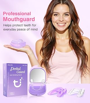 Anti Grinding Guard, Mouth Guard for Grinding Teeth at Night, Night Guards for Teeth Grinding for Adults, Mouth guard for sleeping,Purple+Clear, 2 Size (4 Pack), Guard Case with 5x Magnifier