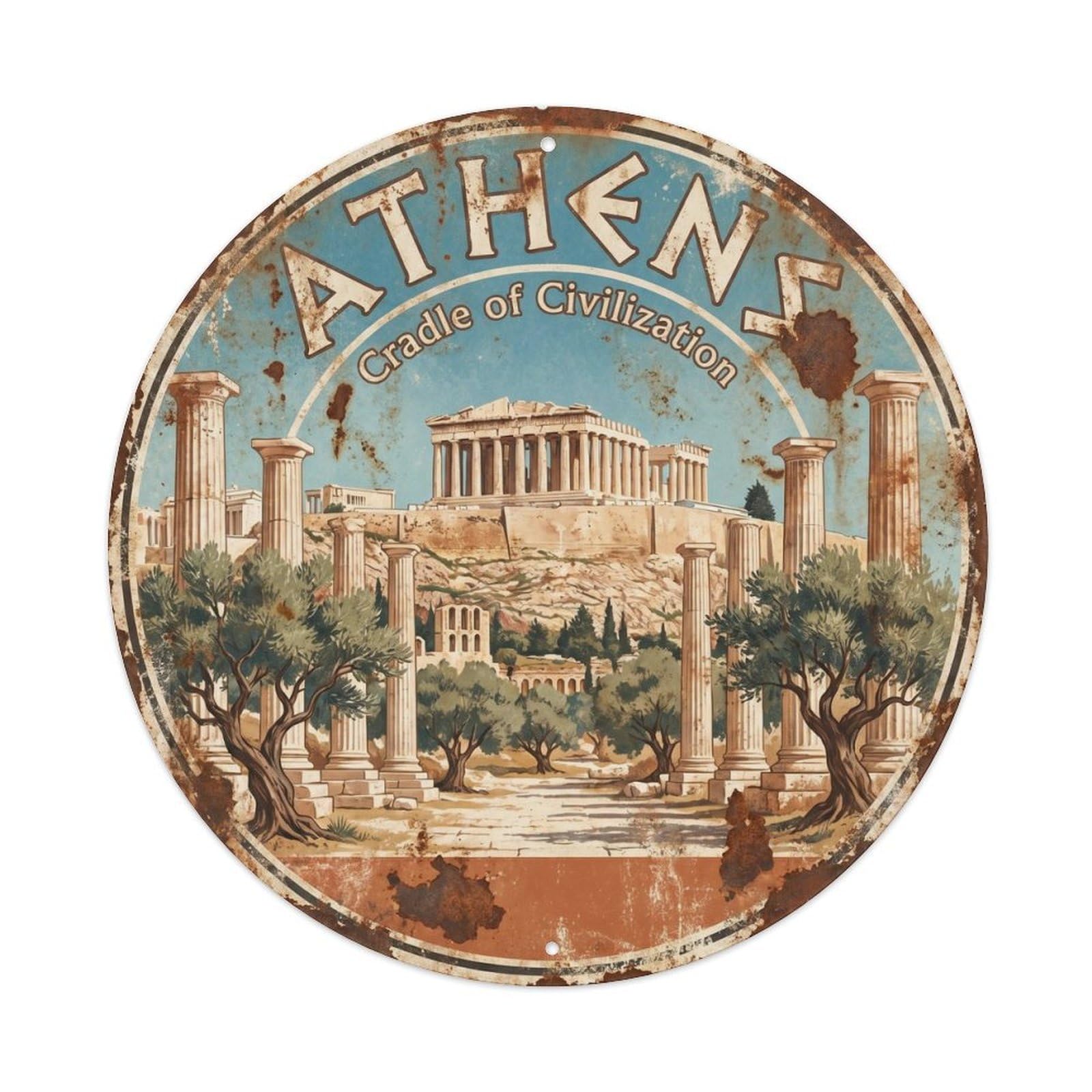 Vintage Travel Athens Acropolis Parthenon Metal Tin Sign Plaque
