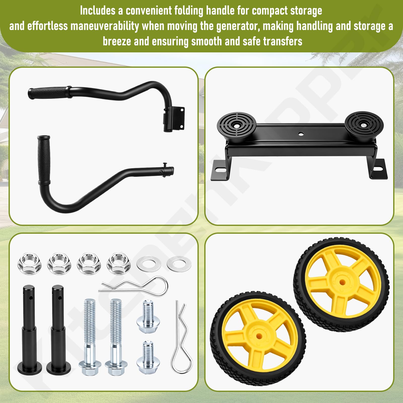 KitchenKipper 40065 - Kit de rueda generadora compatible con Champion | Para generadores Champion de 2800-4750 vatios con mango plegable y neumáticos nunca planos
