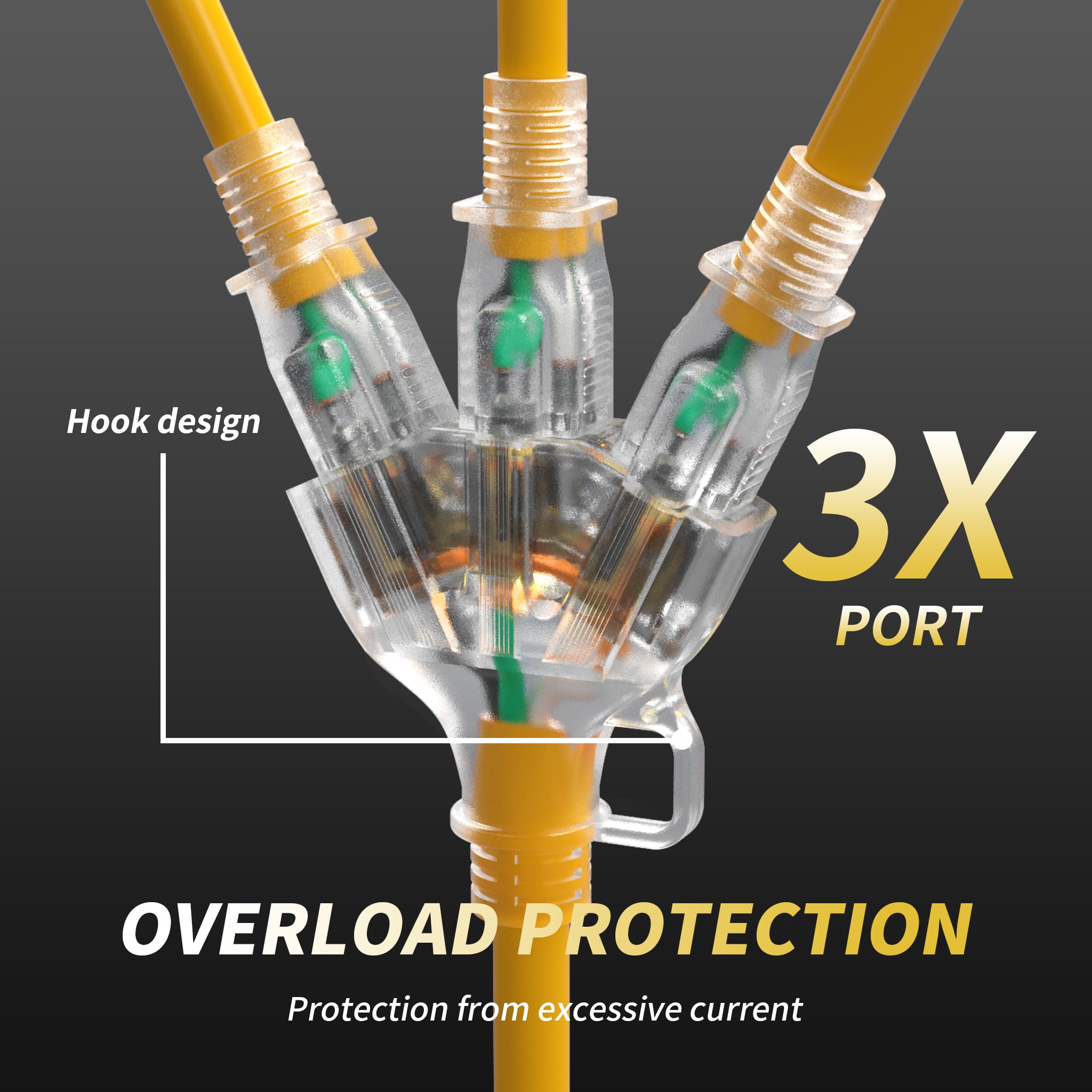 PlugSaf 1 FT Yellow Outdoor Extension Cord -8