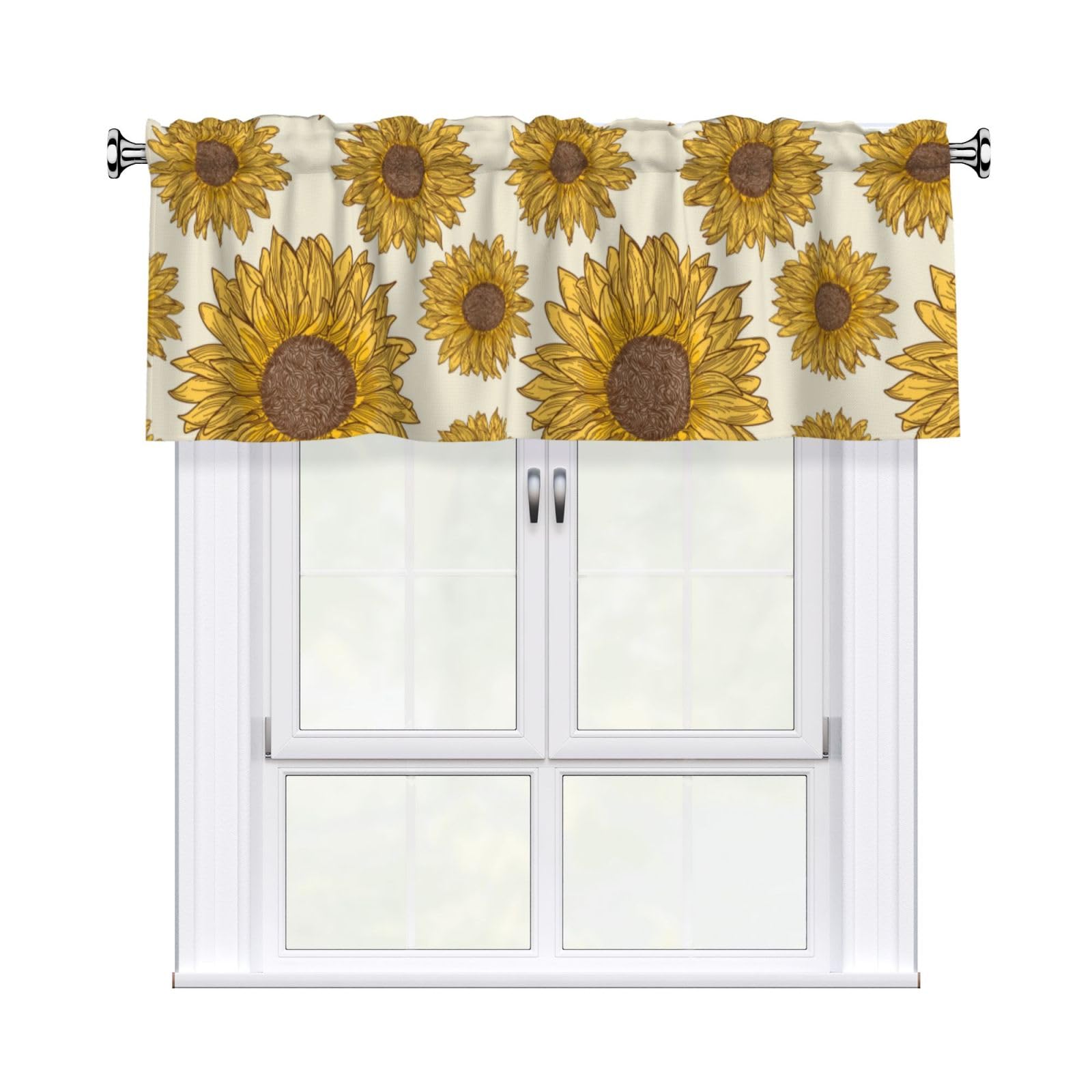 Noble Ren Retro Sunflower Short Curtain Valance 54x18in For Kitchen Bathroom Cafe Living Room Decoration
