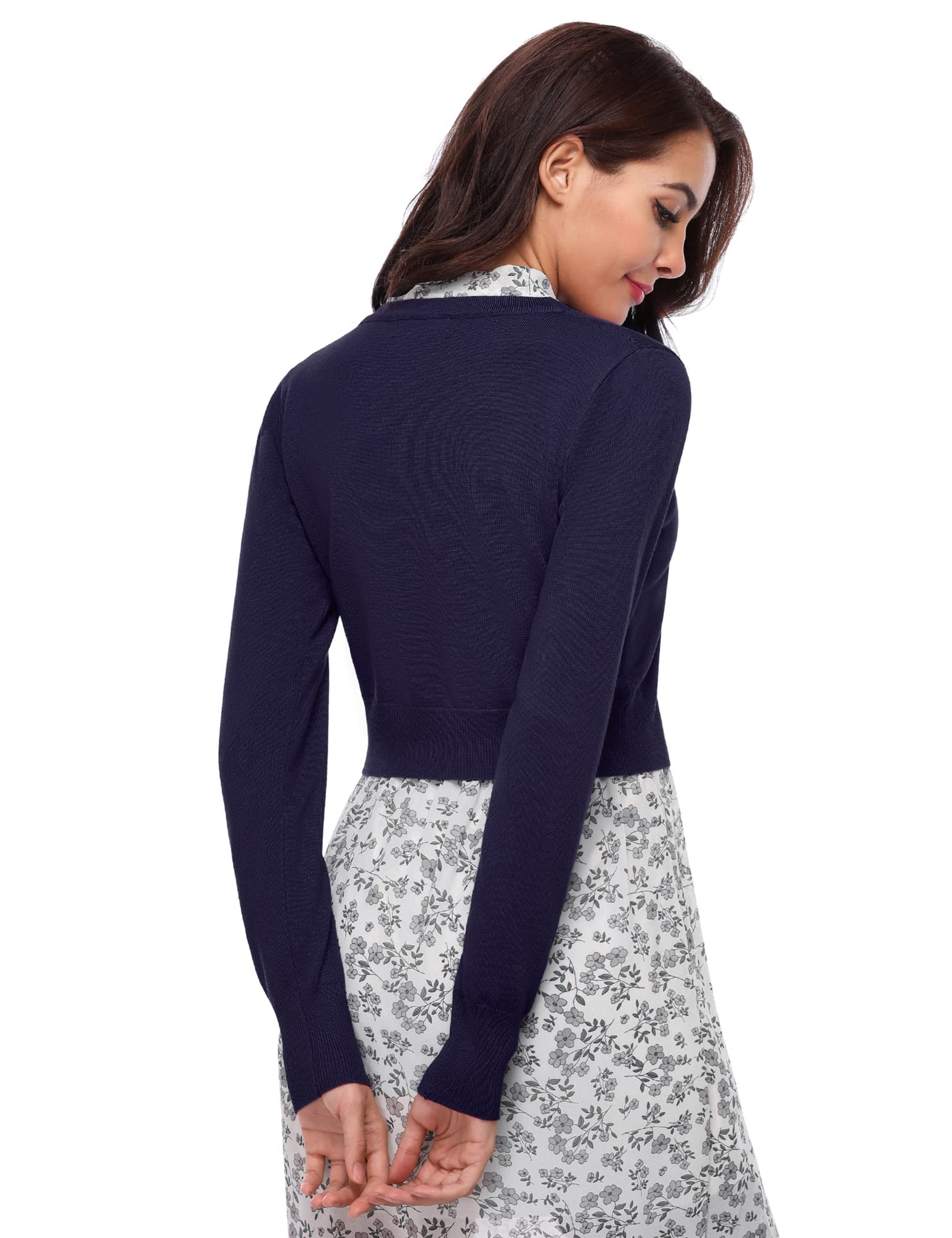 Totatuit Gilet Été Manches Longues Cardigan Léger Veste Courte Chic et Élégant Col V Boutonné Coupe Ajustée