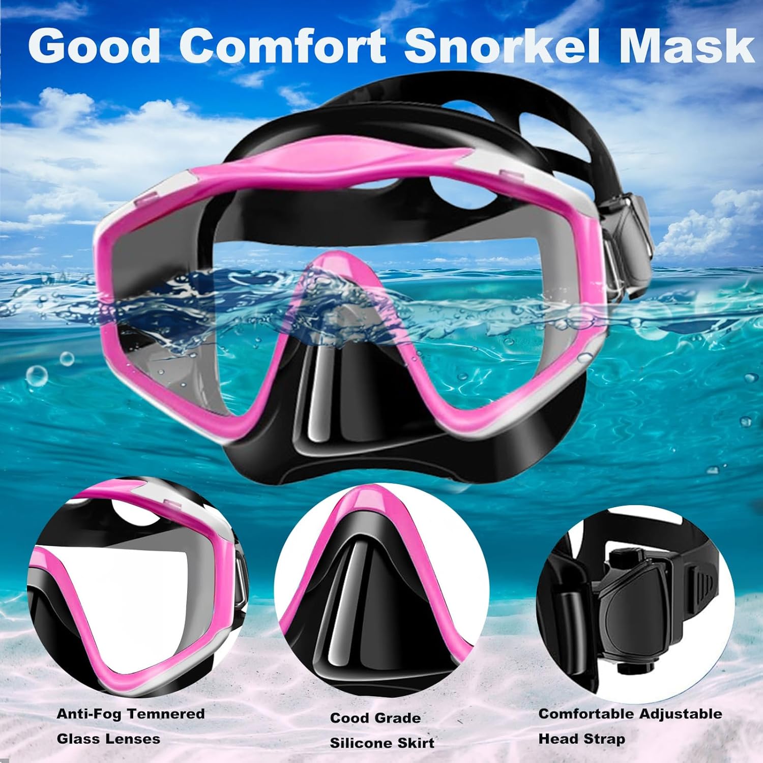 Snorkeling Gear for Adults,Dry-Top Snorkel Set with Tempered Glass,Anti-Fog & Anti-Leak Panoramic Swim Mask, Adjustable Snorkel Kit with Carry Bag for Scuba Diving, Swimming,Travel - Image 4