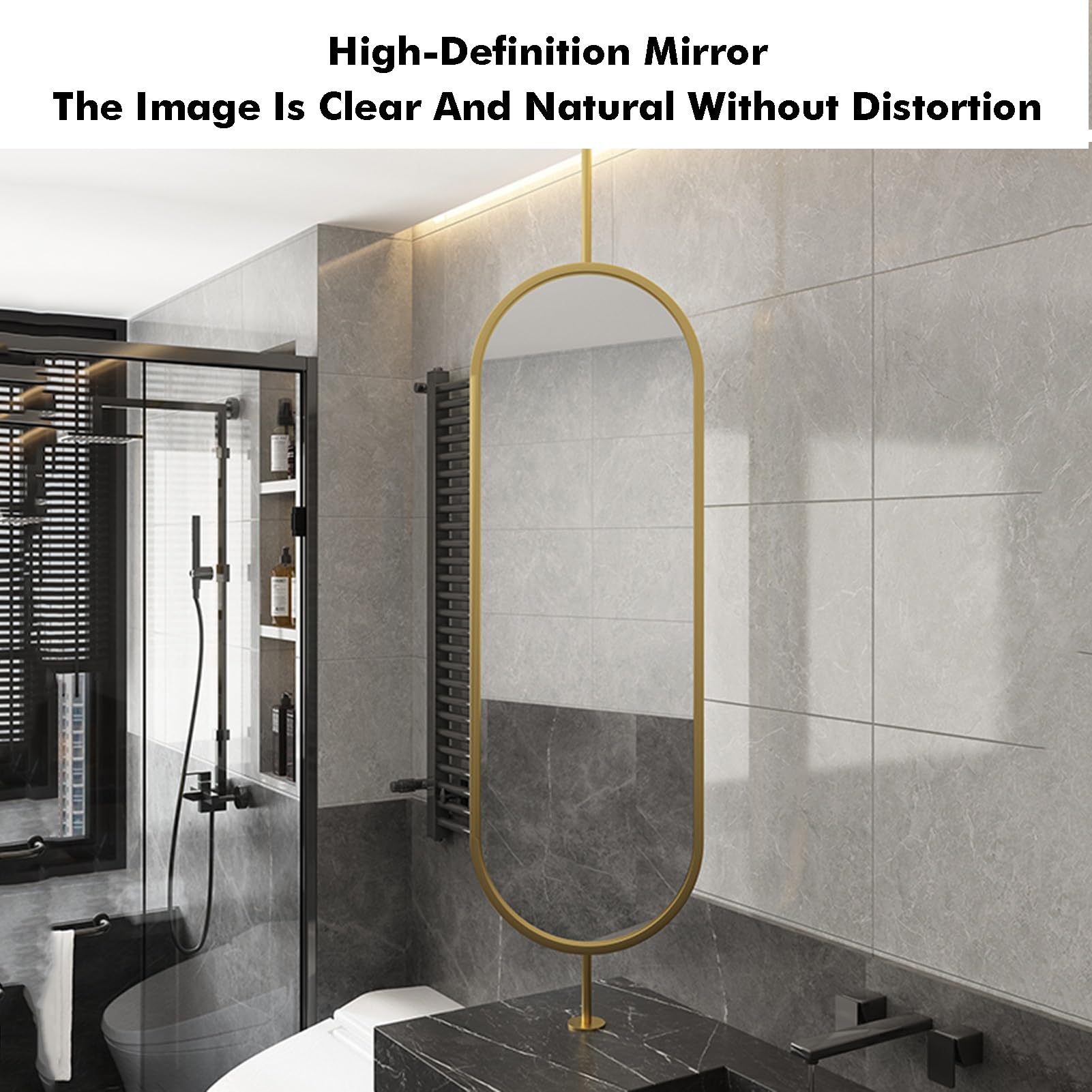 Specchio Ovale In Metallo Da Soffitto, Specchio Da Soffitto For Il Mobiletto Del Bagno, For La Rasatura, Con Asta Personalizzabile(Gold,60x100cm)