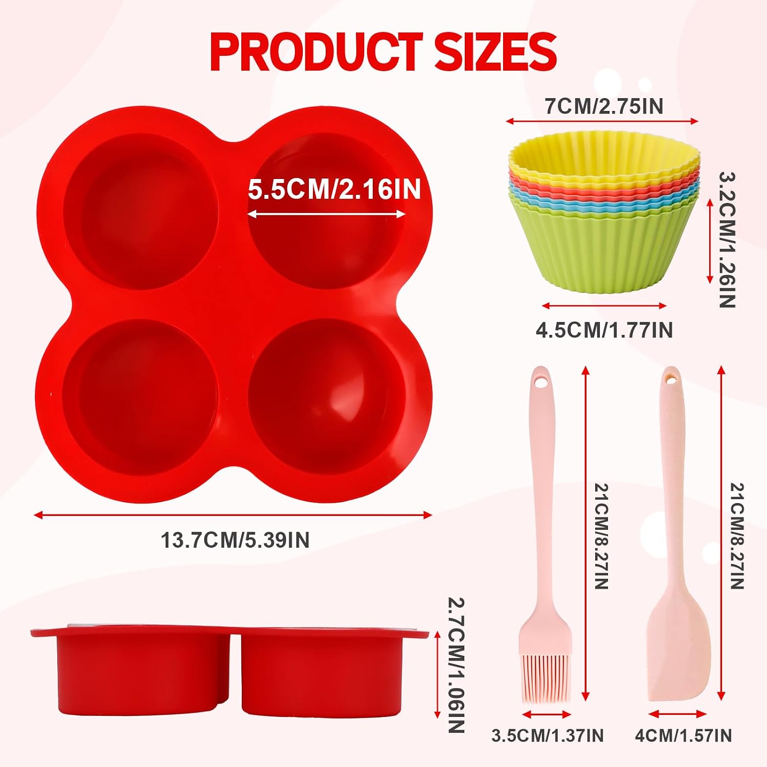 Silicone Air Fryer Egg Molds, 10 Pcs Nonstick Reusable Baking Set | 4-cavity cylinder molds & mini cupcake molds; for frittata, quiche, mousse, tart , breakfast, with oil brush & spatula
