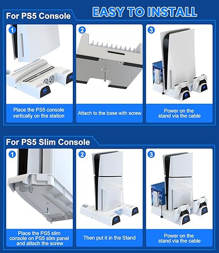 Miniatura 6 de PS5 Slim Stand with 2 Cooling Fan, Dual Fast PS5 Controller Charging Station with Games Storage, PS5 Cooling Station PS5 Accessories Vertical Stand