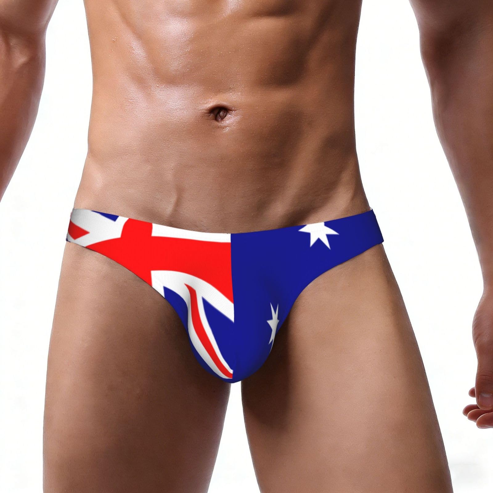 WBQLSL Australian flag Printed beach sports swim trunks, sexy men's bikini briefs, stretchy and comfortable L Black