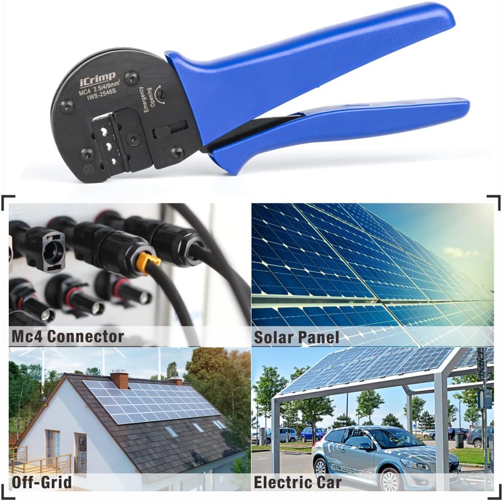 iCrimp Solar Crimping Tool Kit for Solar Panel Installation, All in One Solar Tool Set with Solar Crimper, Wire Cutter, Wire Stripper and Solar Connector Spanners