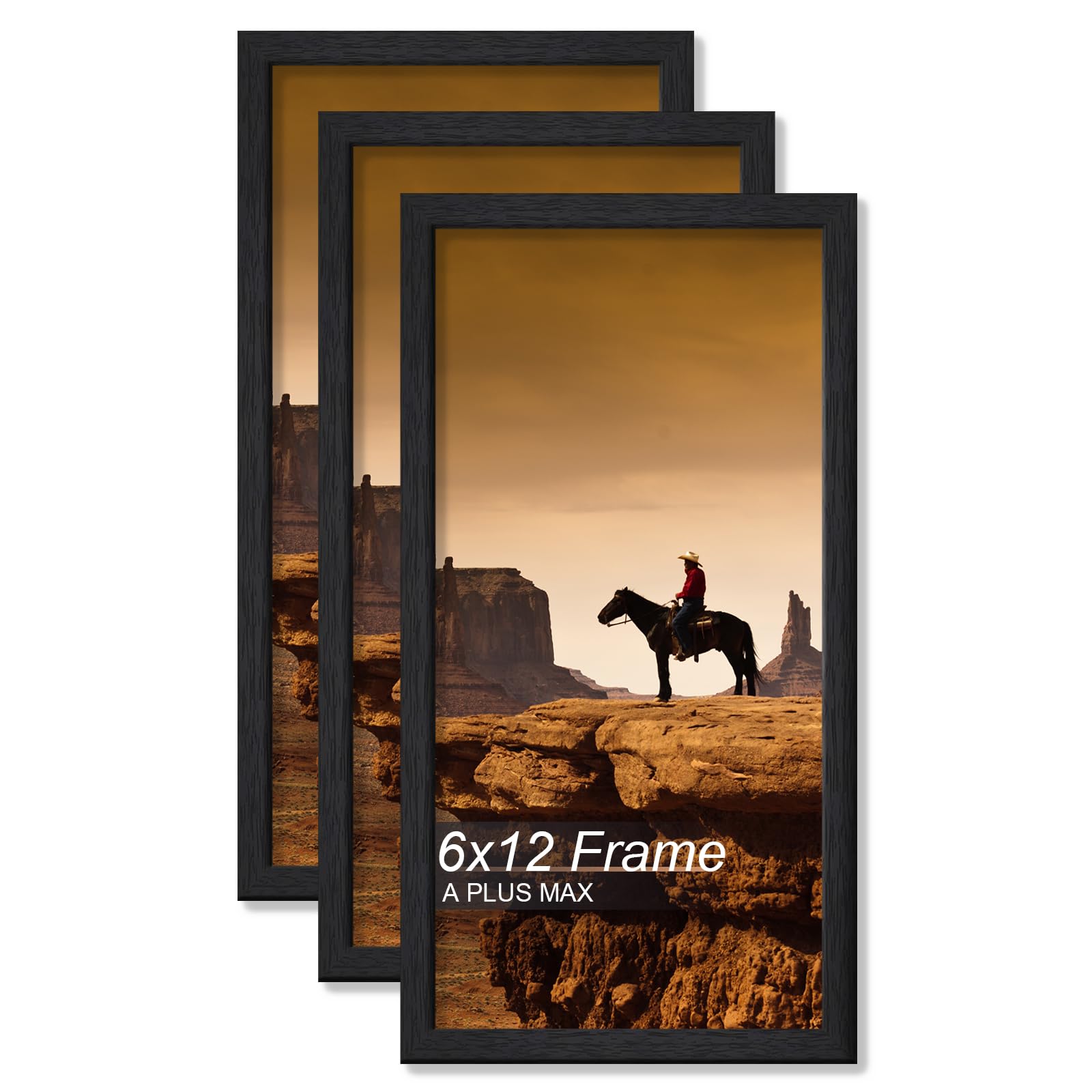 6x12 Picture Frame Set of 3 Black Light Weight Tabletop and Wall Mount โ image 1