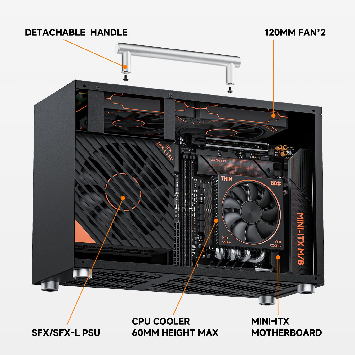 Custodia per PC Mini ITX, custodia per computer con fattore di forma ridotto - Metalfish T60 nero