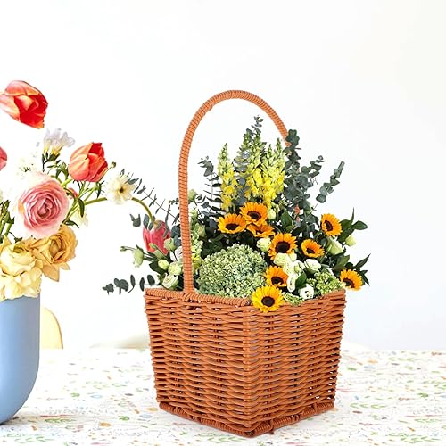 Miniatura 3 de Gadpiparty Cesta de flores de ratán hecha a mano, cesta de almacenamiento tejida, huevo de Pascua, frutas y verduras, organizador con forro y asa