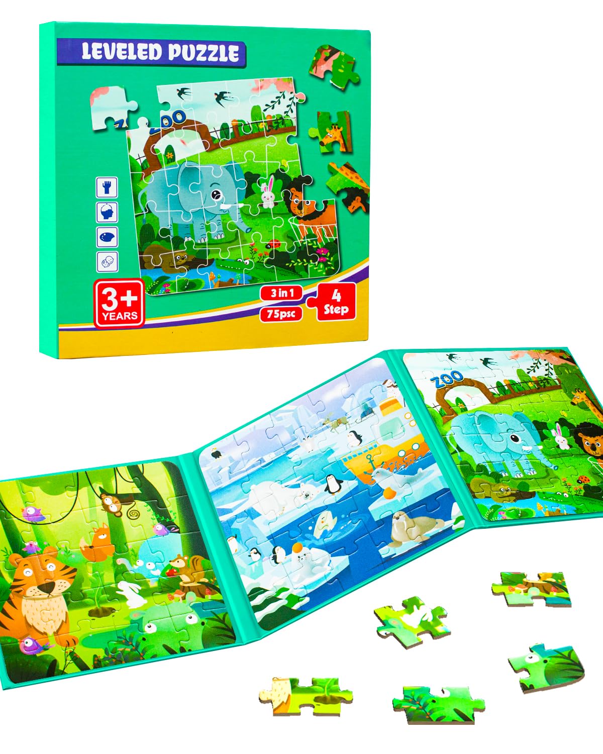 Magnetic Puzzles for Kids Ages 3-5, 3 in 1 Animal Magnet Jigsaw Puzzle Book for Toddlers, Car Airplane Road Trip Activities Toys for 3 4 5 6 Year Old