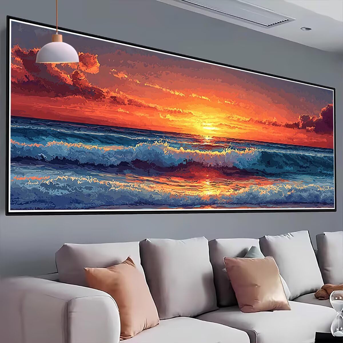 Malarstwo diamentowe Zachód słońca, 5D Crystal Art Plaża Diament Malarstwo diamentowe Duży rozmiar 150x60 cm, DIY diamentowe malowanie na Boże Narodzenie dekoracje ścienne, pomysły na prezent dla