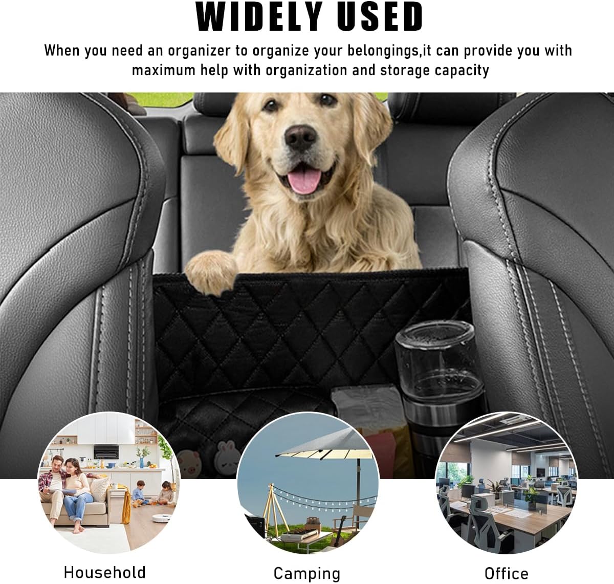 Car Purse Holder Between Seats, Leather Handbag Organizer Large Capacity Pocket for Console Front Seats, Universal Vehicle Interior Storage Bag Backseat Barrier for Kids Pet