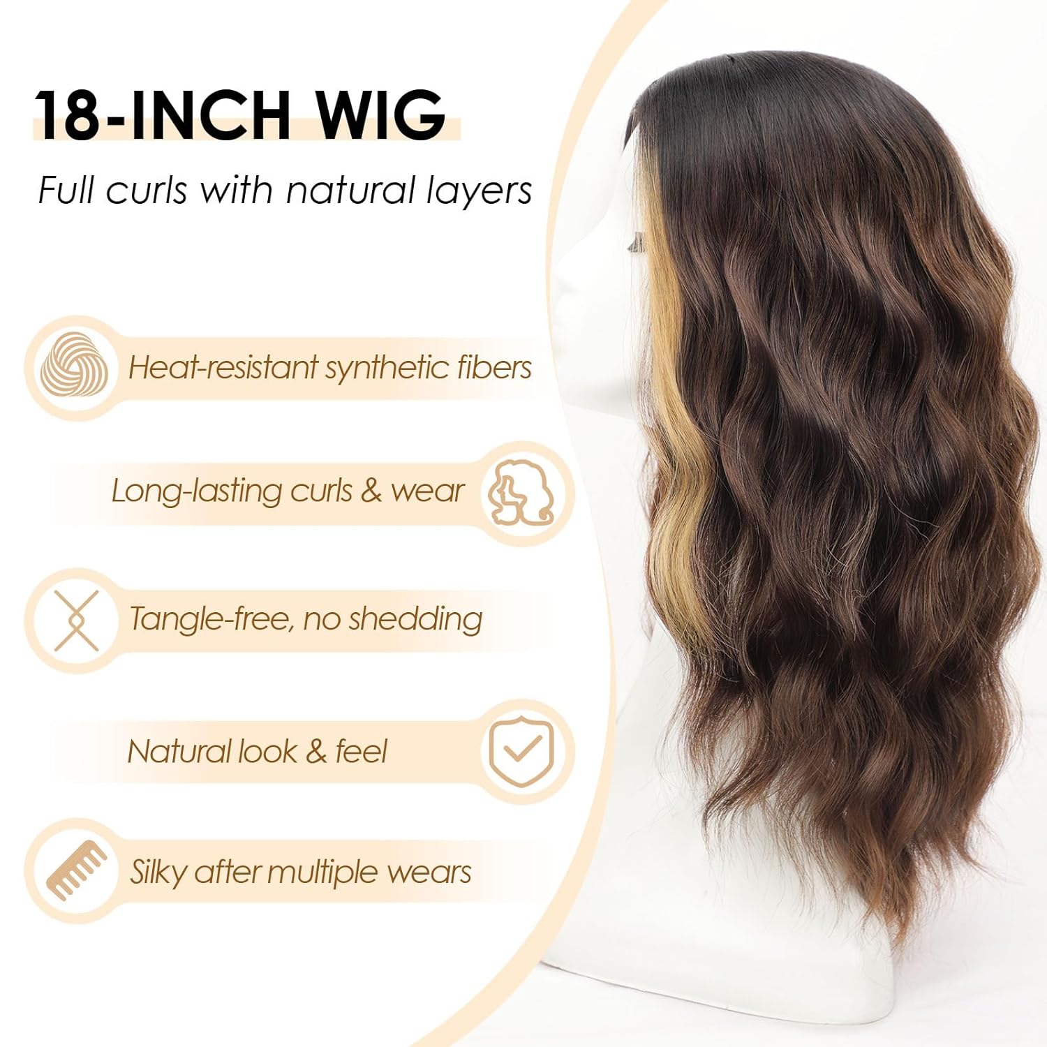 AISI HAIR Brown Mix Blonde Wig for Women Medium Length Wave Curly Glueless Synthetic Heat Resistant Hair Wigs for Daily Party Cosplay - Image 2