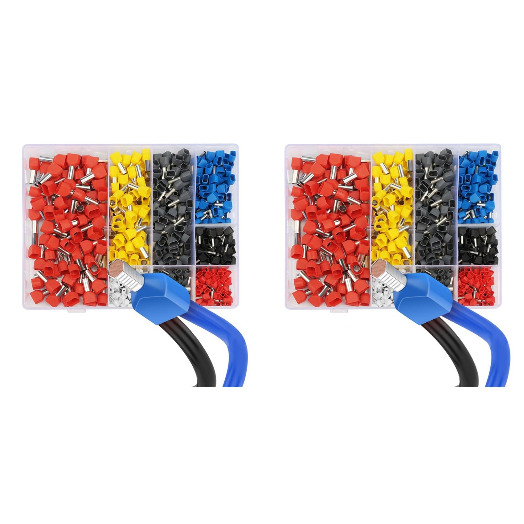 Jnchdghwa 1500pcs Twin Wire Ferrules Kit Wire Terminal Ferrules Crimp Connector Twin Ferrules Dual Bootlace Ferrule Teminator Kit
