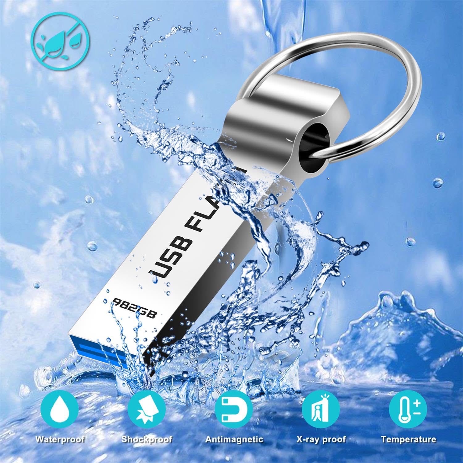 USB Flash Drive 982GB, High Capacity Pendrive 3.0 Waterproof