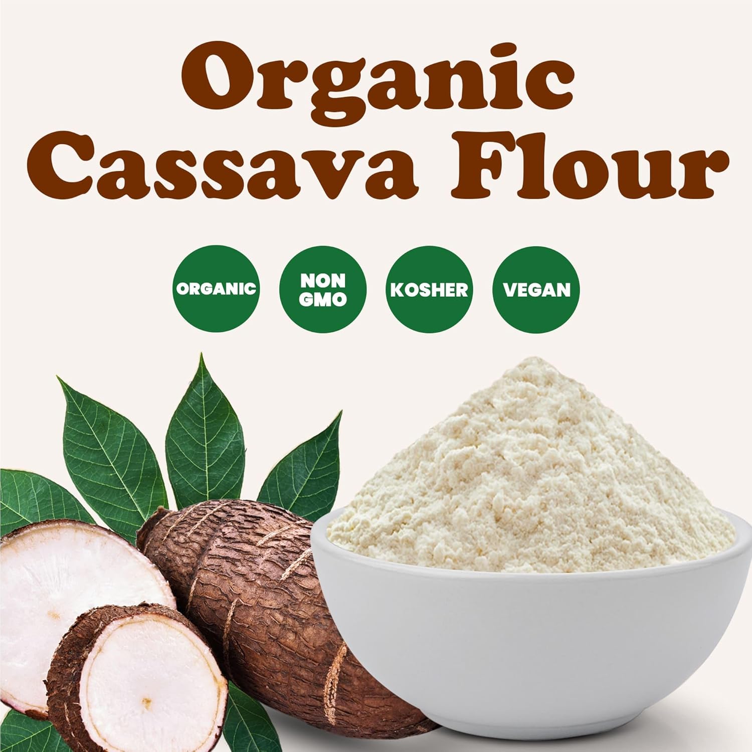 Food to Live Organic Cassava Flour, 8 Pounds — Non-GMO, Raw Yuca Root Powder, 100% Pure, Kosher, Vegan Superfood, Paleo, Bulk, Wheat Flour Substitute