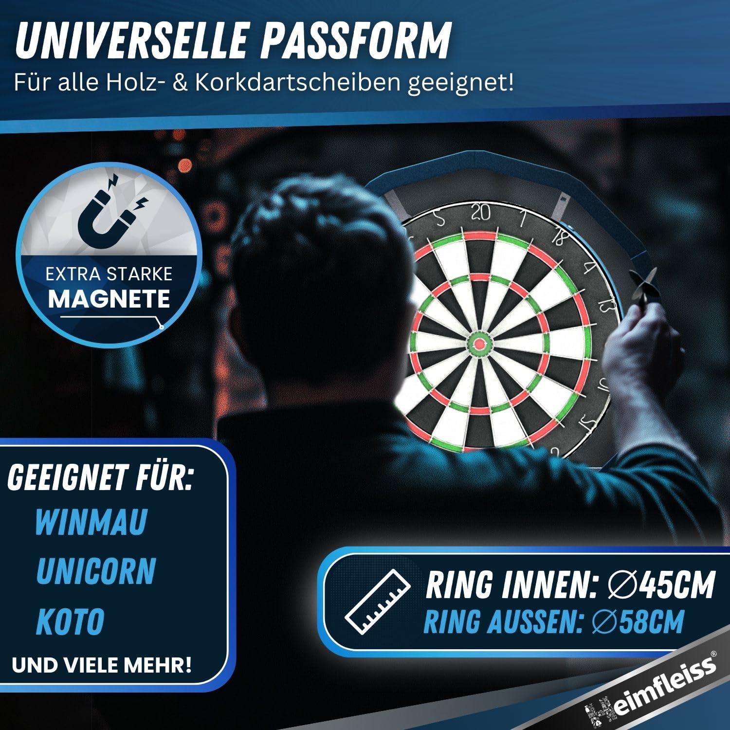 Heimfleiss® 360° Dart Beleuchtung | Blendfreie Dartscheibe Beleuchtung mit Ultra-Light-LEDs | Dart Lichtring + Schaft Entferner & Spitzer | Dartboard Beleuchtung | LED Darts Licht