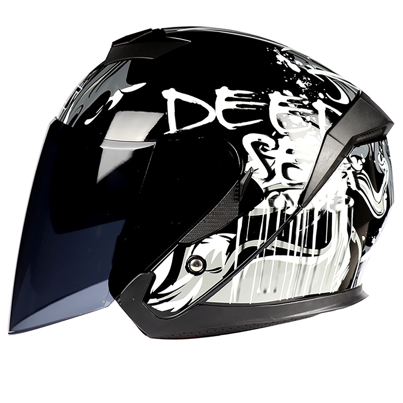 HZIH Casco Moto Abierto,Vintage Casco de Moto Jet para Hombres y Mujeres,ECE Homologado con Doble Visera 3/4 Abierta Casco Moto Jet Vintage pour Motocicleta Bicicleta Scooter Casco N,M=54-56cm