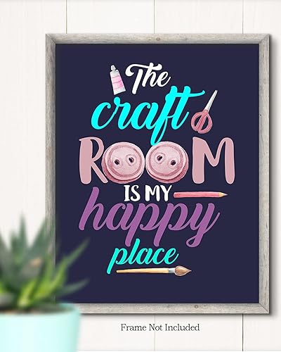 Miniatura 2 de Govivo The Craft Room Is My Happy Place - Una bonita decoración de pared para sala de manualidades con un fondo azul oscuro, obra de arte sin marco