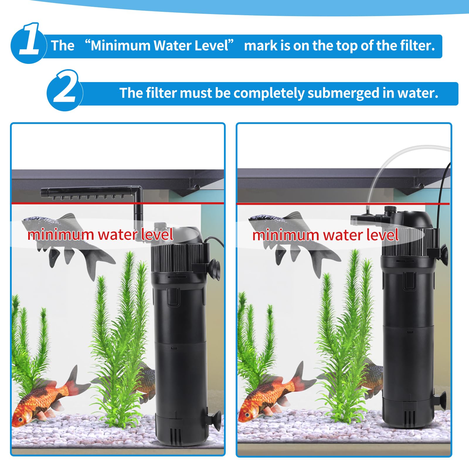 DBREAKS 5 in 1 Filtro Interno per Acquario 650 L/h 6W con UV Lampada 8W & Timer, Filtro Interno Acquario Regolabile, Pompa Acquarios per Tartarughe d'Acqua 100-300 Litri