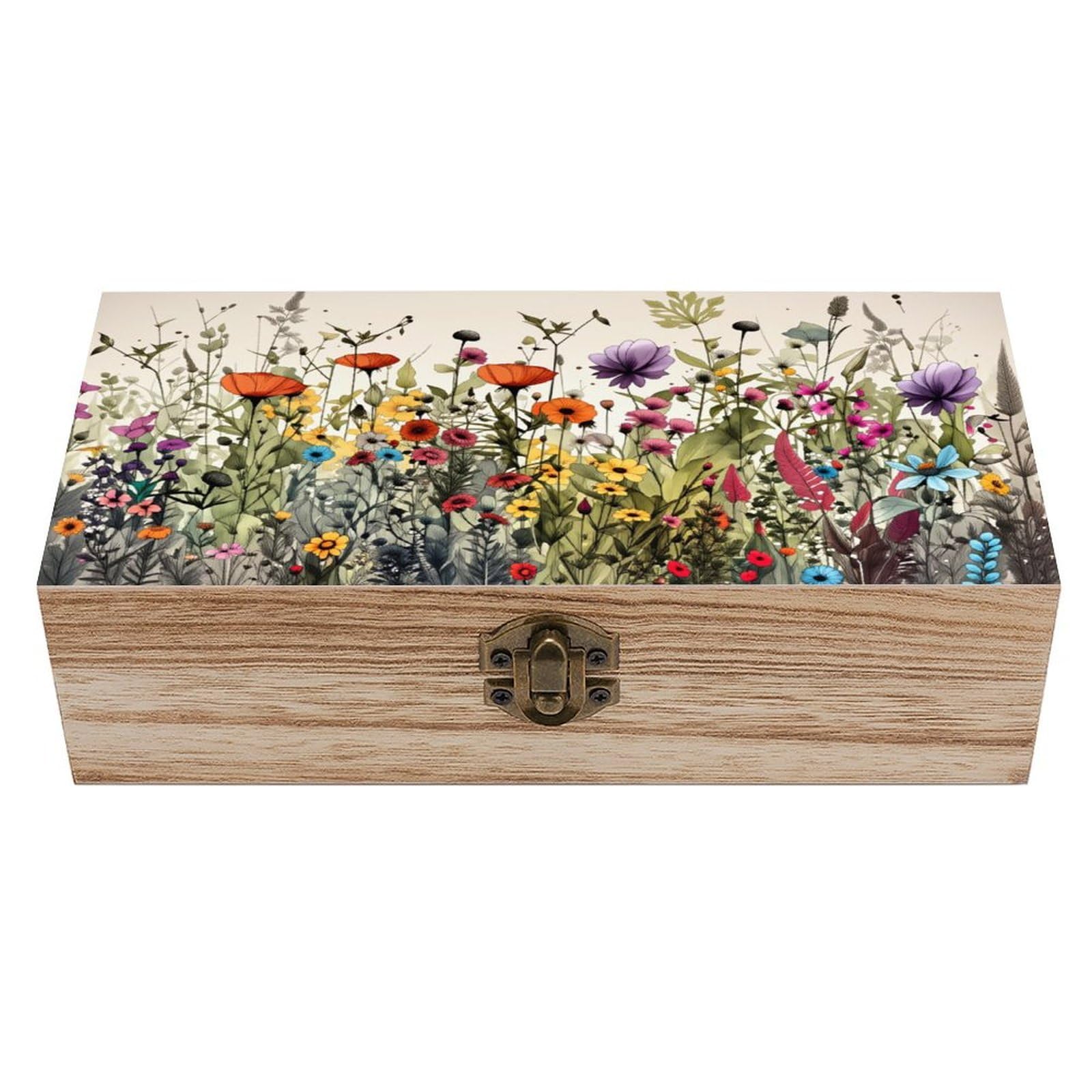 asbwuo Chic Watercolor Floral Vintage Wooden Keepsake Box