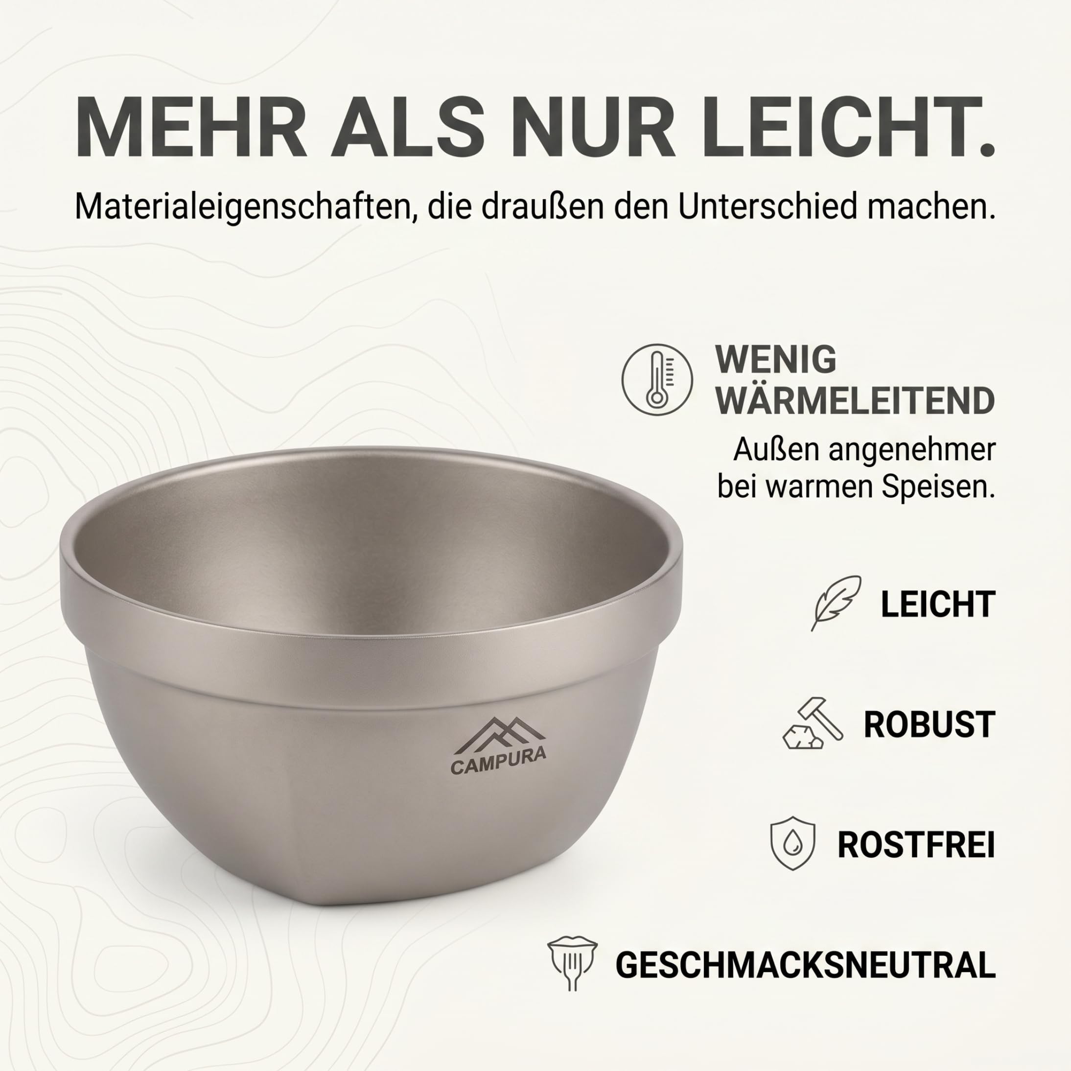 Titanschüssel 800 ml doppelwandig mit Transportbeutel, leichte Camping Schüssel aus Titan für Outdoor, Trekking, Bushcraft, Reise, Suppe, Reis und Müsli