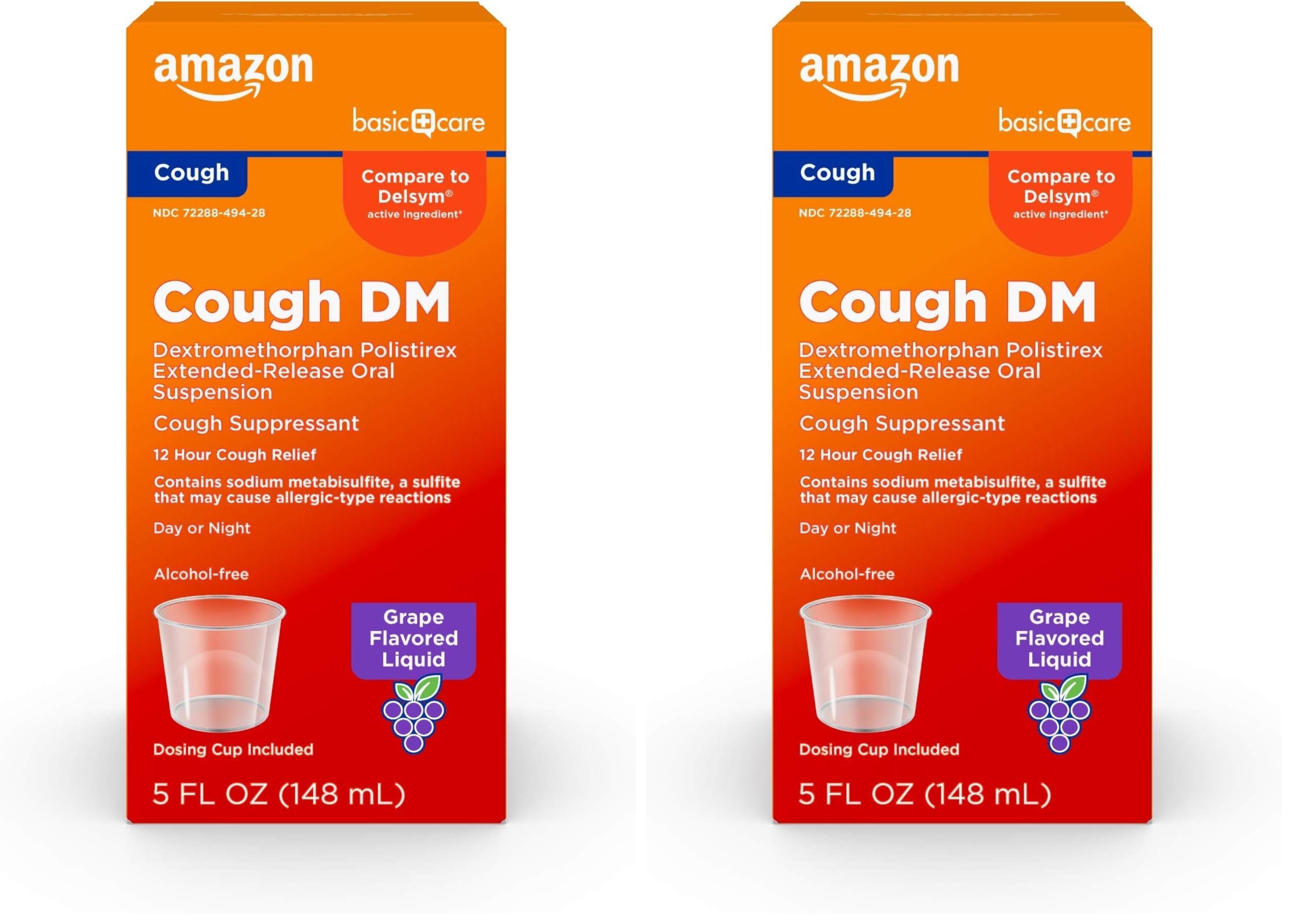 12 Hour Cough DM Syrup, Extended-Release Dextromethorphan, Grape Flavor Liquid Medicine, 5 fl oz (Pack of 2)