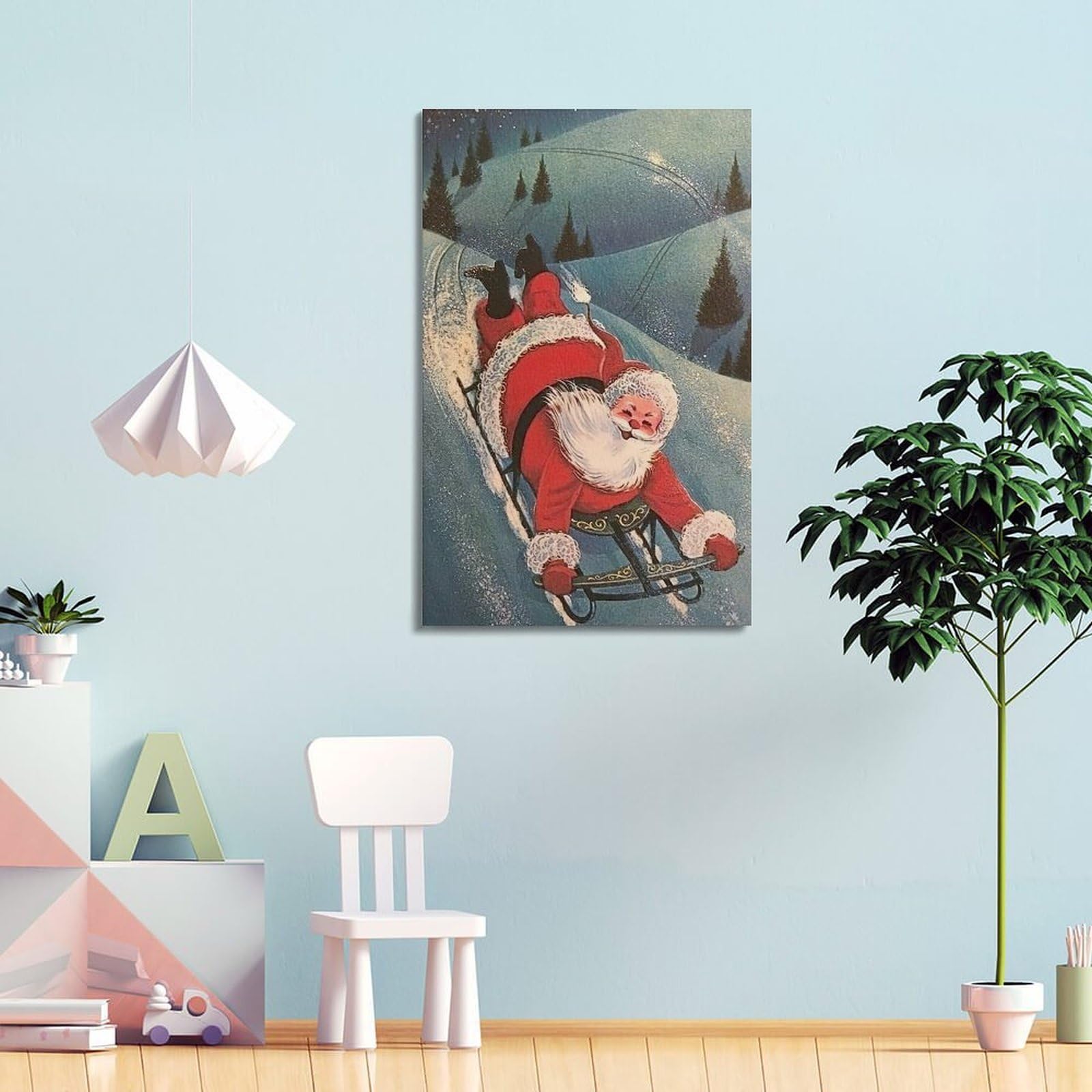 CWLLOG Stampe artistiche da parete su tela, poster natalizio con Babbo Natale che mostra dinamiche festival, decorazione moderna per soggiorno e camera da letto, 40 x 60 cm