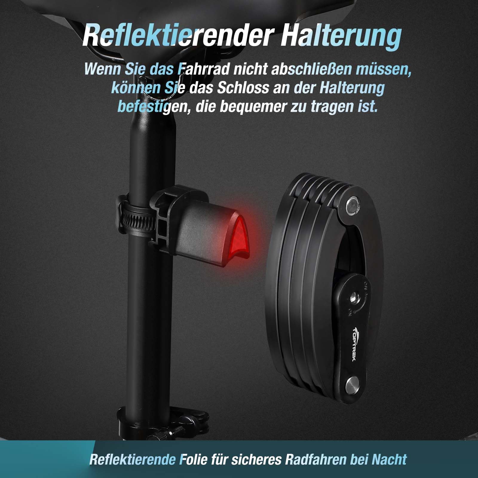 toptrek Antivol pliable vélo et moto - 100 cm de long - Avec support - Robuste - Peut supporter jusqu'à 1,5 tonnes de force de traction - Pour vélo électrique, trottinette, VTT et vélo de route