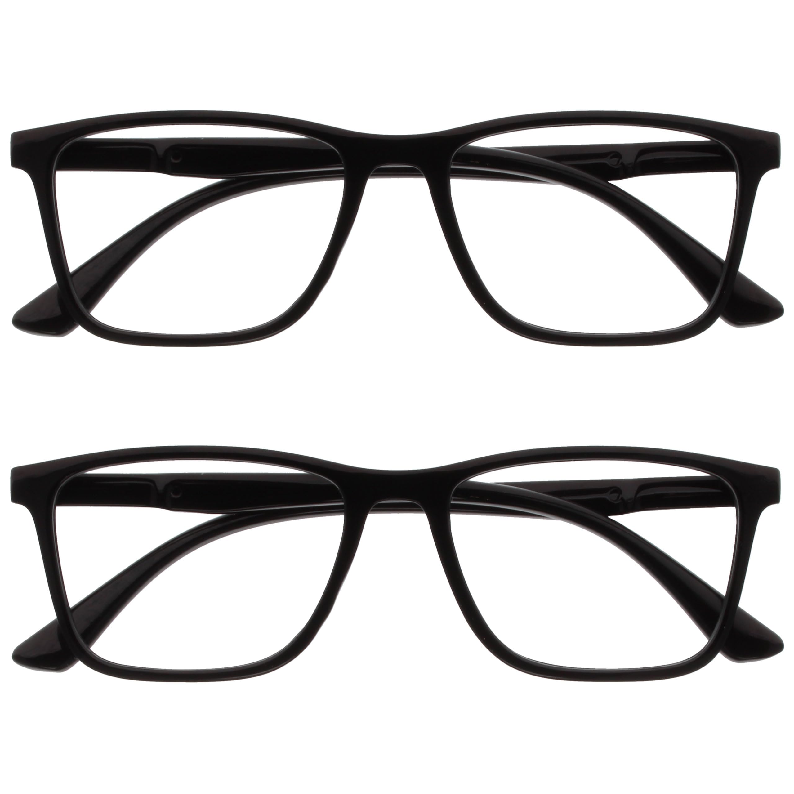 OPULIZE NYX Reading Glasses with Blue Light Blocking for Women Men, Rectangular Frame with UV & Eyestrain Protection, Anti-Glare Computer Gaming Glasses, Black +0.0 (Pack of 2)