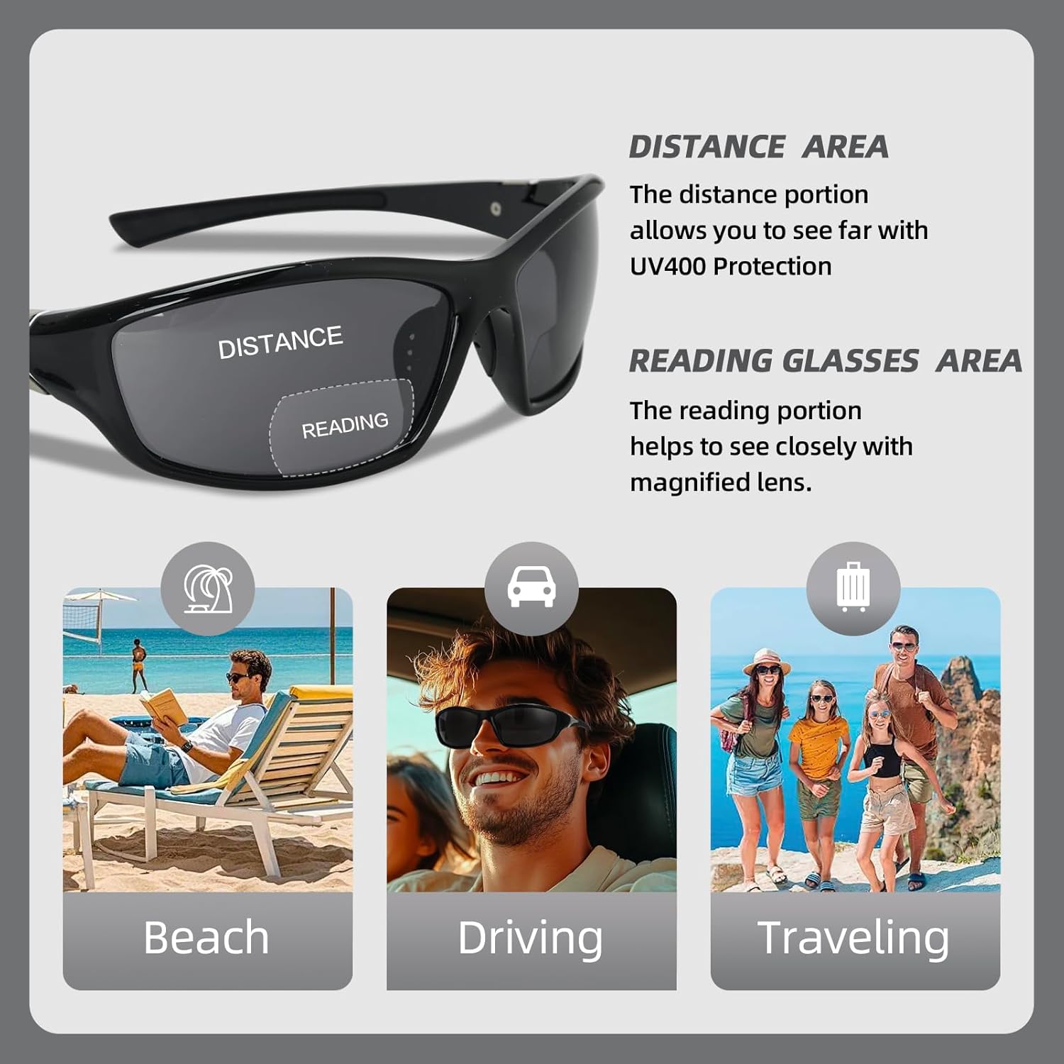 Sport Bifocal Reading Sunglasses for Men, Wrap Around Sunglasses with Bifocals, UV400 Sunglass Readers for Men - Image 3