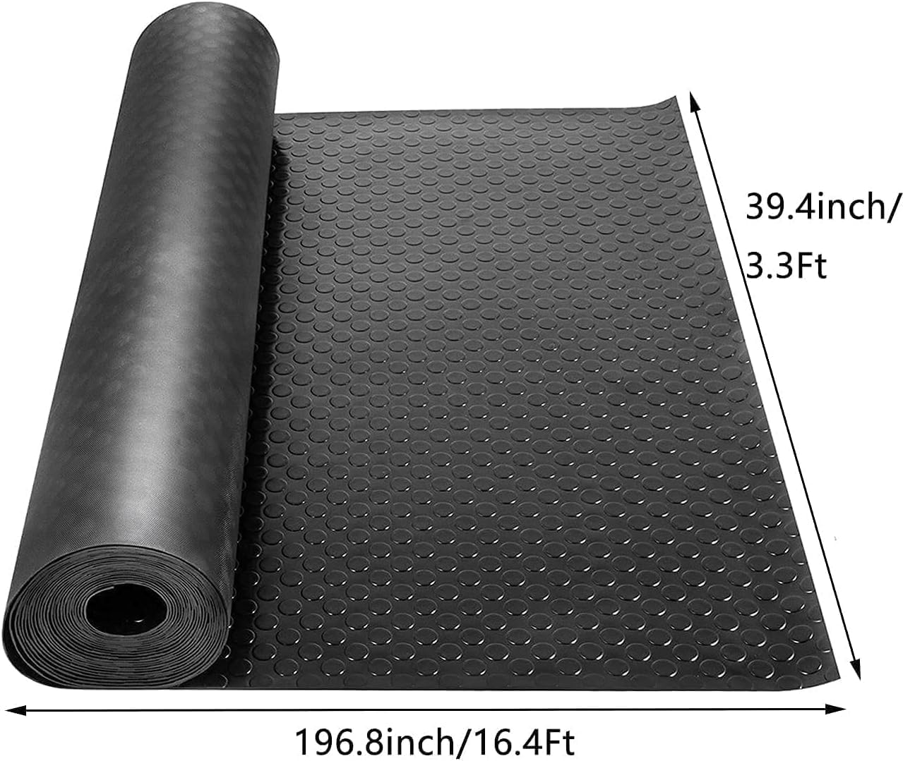 Nisorpa 16.4 x 3.3 FT Garage Floor Mat 1/8" Thick Garage Flooring Roll Heavy Duty Coin-Grip Rubber Flooring Rolls Waterproof Non-Slip Car Parking Mat Floor Protector Mat for Garage, Industry, Workshop