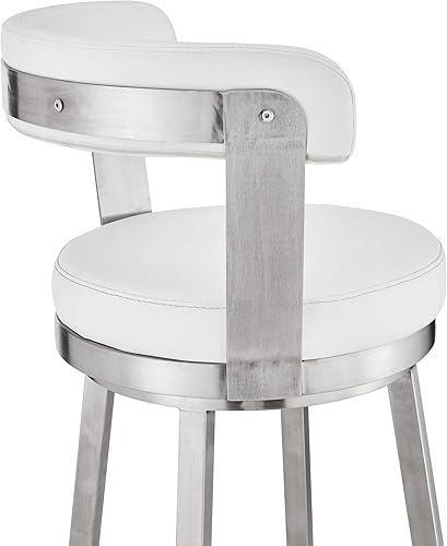 Miniatura 9 de Armen Living Bryant Taburete giratorio de bar de 30" de altura de asiento en piel sintética blanca y metal de acero inoxidable cepillado para isla