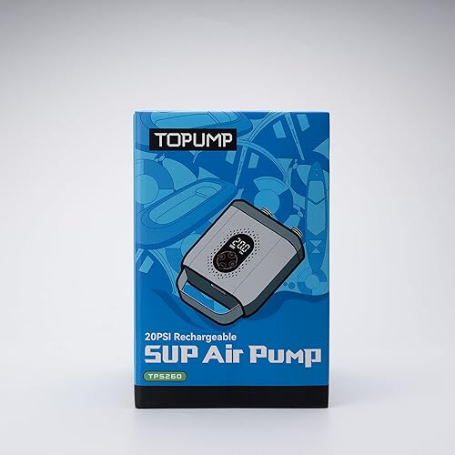 Miniatura 8 de TOPUMP Bomba SUP recargable TPS260, bomba eléctrica de tabla de remo de 20 PSI con apagado automático, inflado y desinflado de doble etapa, conector