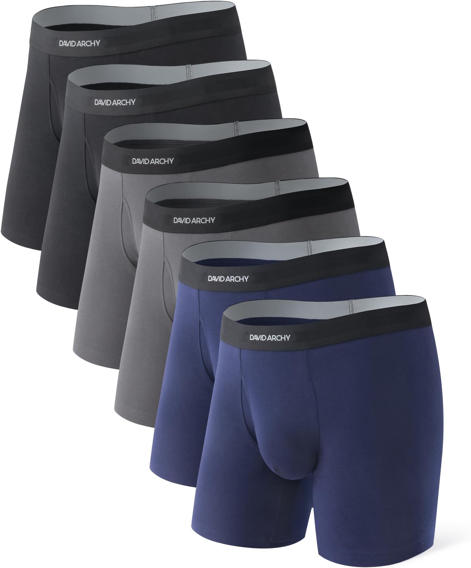 DAVID ARCHY Men's Underwear Boxer Briefs Cotton Comfortbale Soft Breathable with Fly Underwear for Men 6 Pack