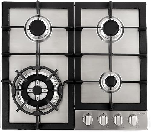 COSMO 640STX-E - Placa de cocina de gas de 24 pulgadas con 4 quemadores sellados, encimera con rejilla de hierro fundido y perillas de metal a