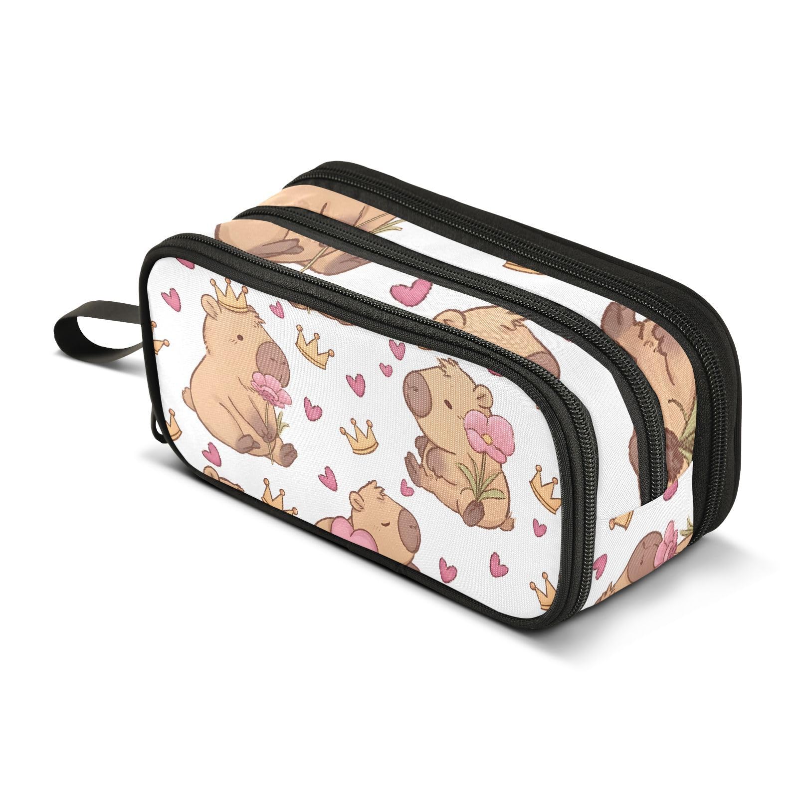 ISAOA Big Capacity Pencil Cases Capybara Crown Heart Pattern Pouch Bag Large Pen Bag Stationery Bag for Girls Boys Student Adults Zipper Pencil Pouch — image 1
