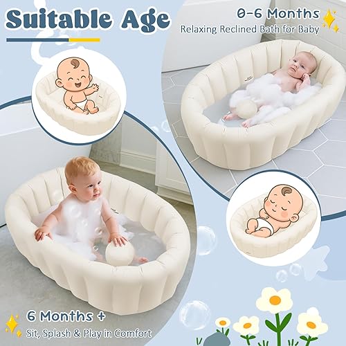 Miniatura 3 de Bañera para bebé inflable, artículos esenciales de baño para recién nacidos de 0 a 12 meses, portátil, de viaje, para niños pequeños, lavabo