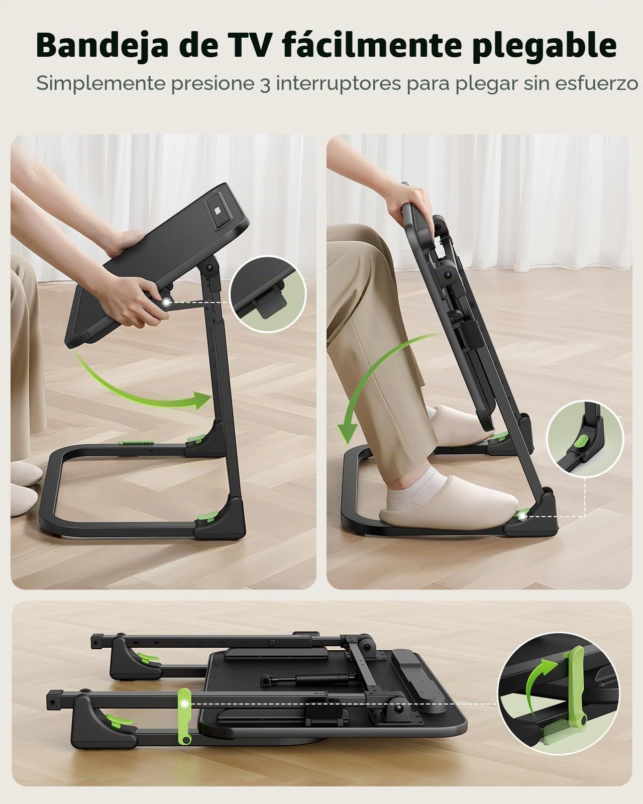 SAIJI Mesa plegable pequeña mejorada, ajustable en altura e inclinación, mesas de TV estables, bandejas de TV multifuncionales para comer, trabajar en el sofá y en la cama, escritorio para ordenador