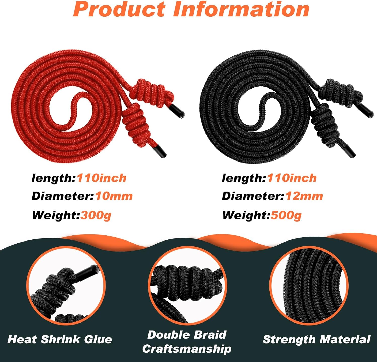 Lewtemi 2 Pcs Flow Rope for Fitness Double Woven Workout Rope Adjustable Length Flow Jump for Working out Men Women Training Exercise Gym Indoor Outdoor Beginner, 9 ft