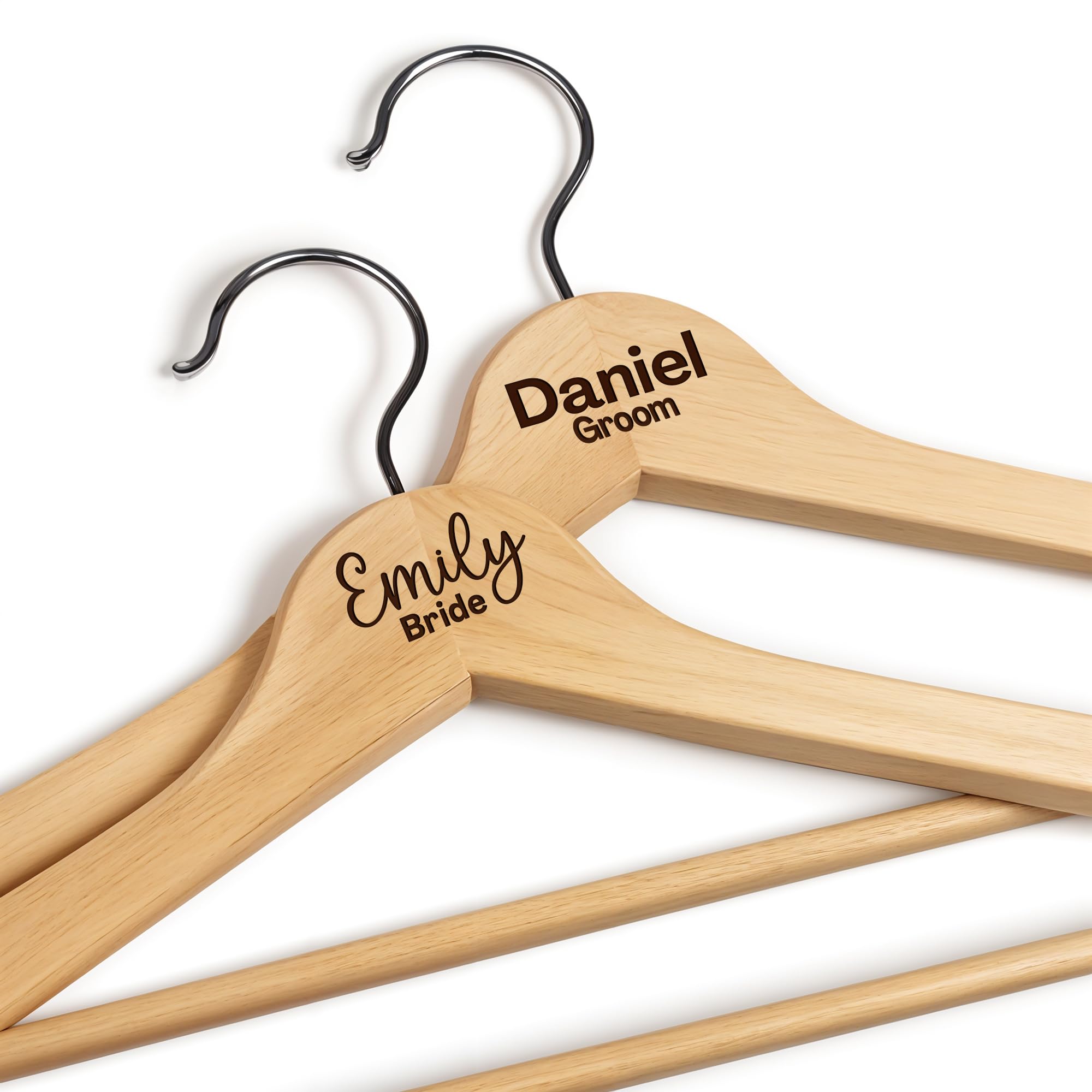 Personalized Bride Hanger, Engraved Groom Hanger with Name Engraved Bride Wood Hanger Bridal Party, Bridesmaid Hangers, Custom Hangers for Wedding Wedding Dress Bridal Hanger with Custom Date 2 Pack