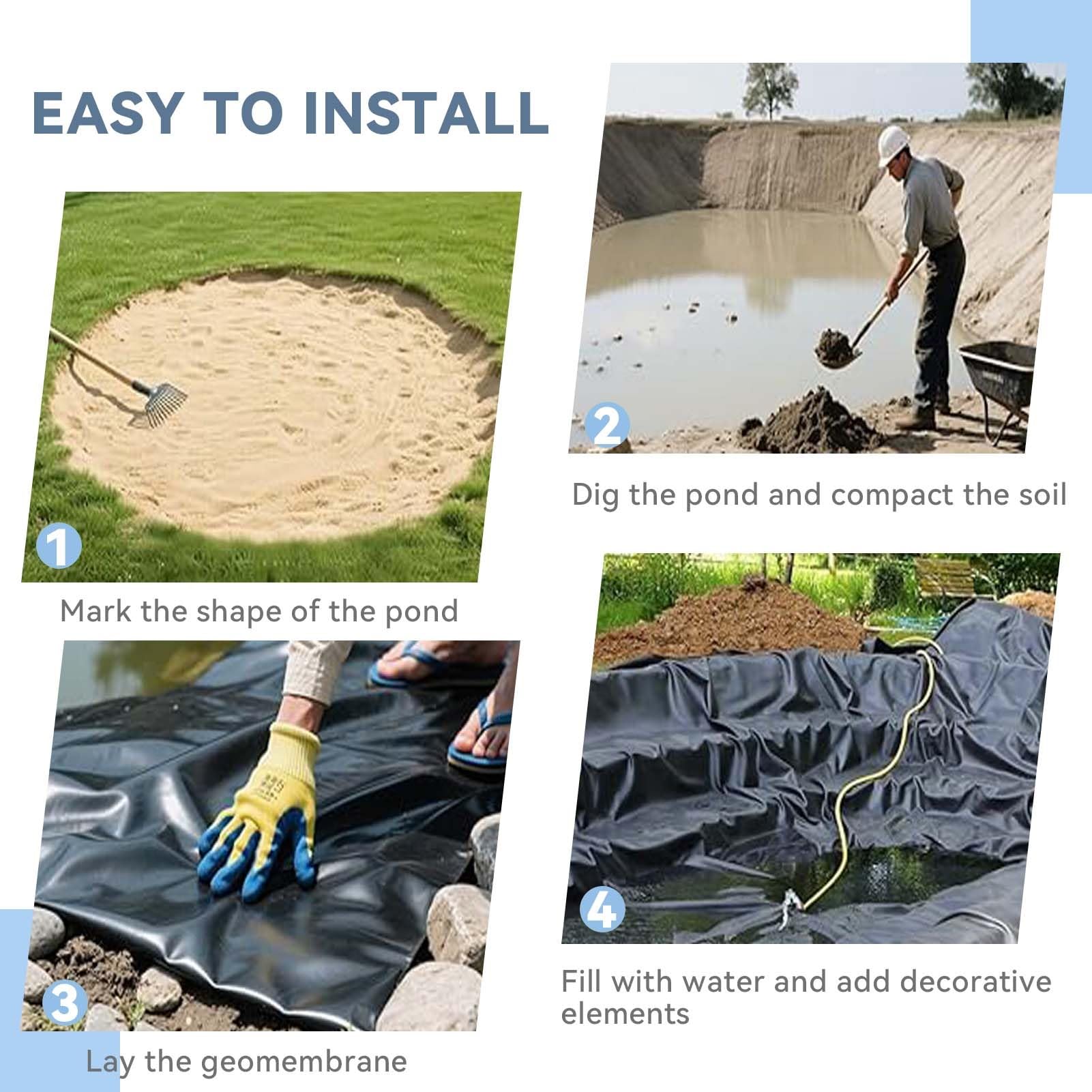 Fodera in HDPE per impieghi gravosi Fodere per Piccoli stagni Pellicola Impermeabile Pieghevole Nera Membrana Impermeabile Flessibile per stagni per stagni(6x10m)