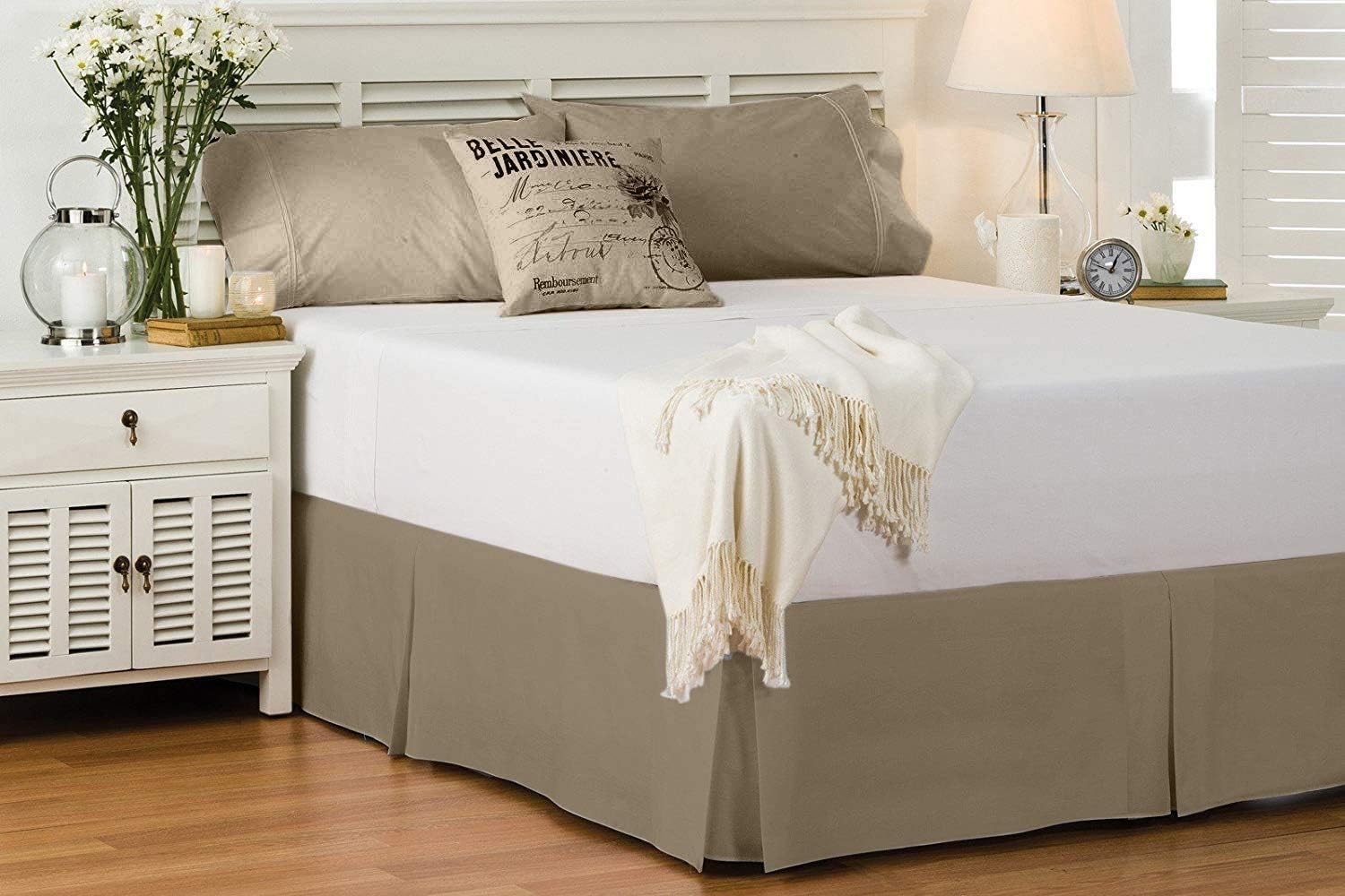 Cotton Metrics Linen 800TC Hotel Quality 100% Egyptian Cotton Bed Skirt 16" Drop Length Queen Size Taupe Solid
