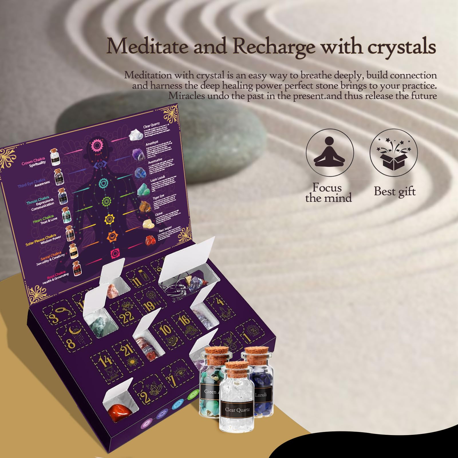 Purpledi Calendario Adviento 2025 Piedras Preciosas Cristales 24 Días