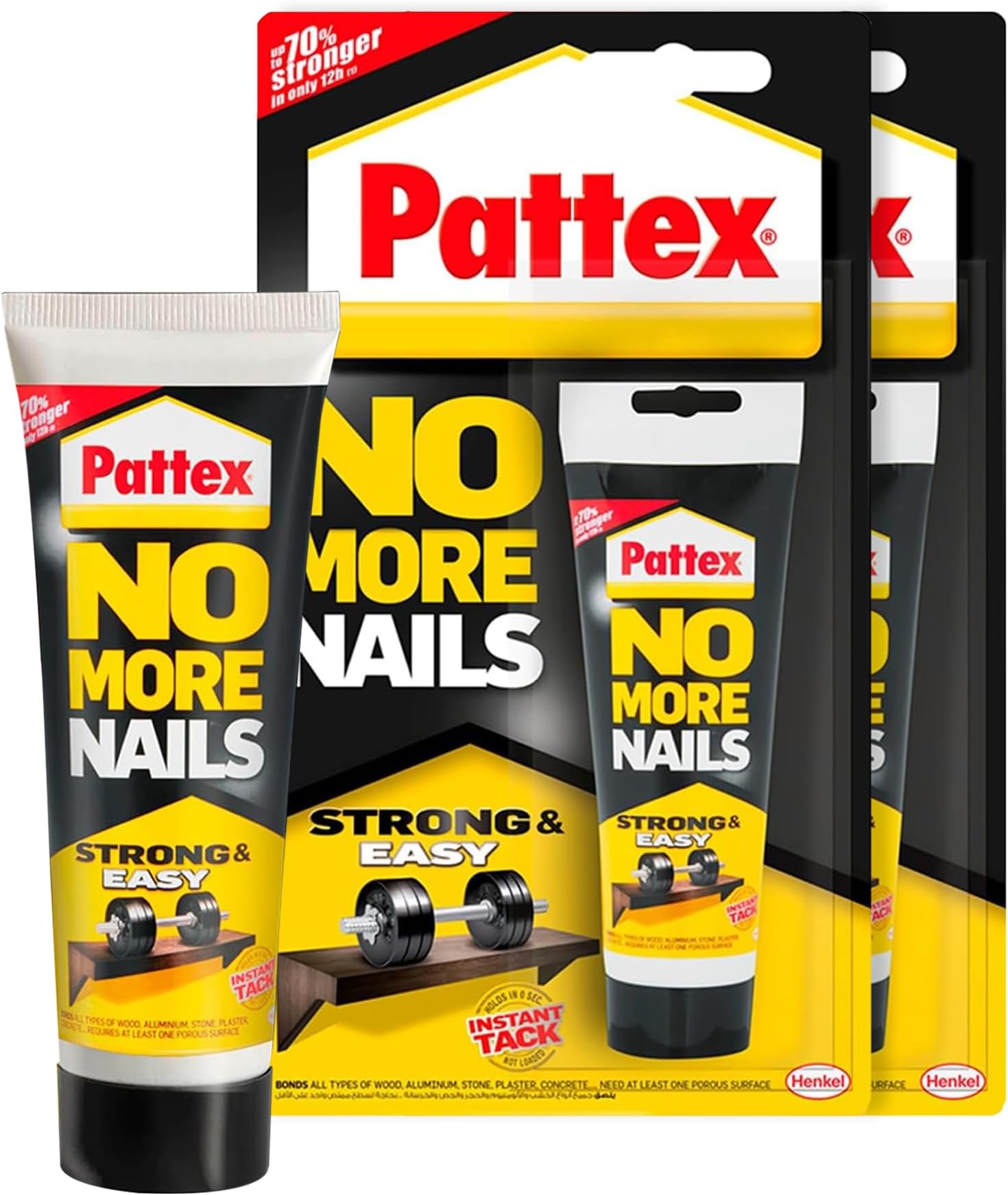 Pattex No More Nails Strong & Easy | All Purpose Heavy-Duty Mounting Adhesive | Solvent Free & Low Odor Mount Glue | Compatible with Wood, Ceramic, Aluminum, Concrete, Bricks & More | 50g (Pack of 2)