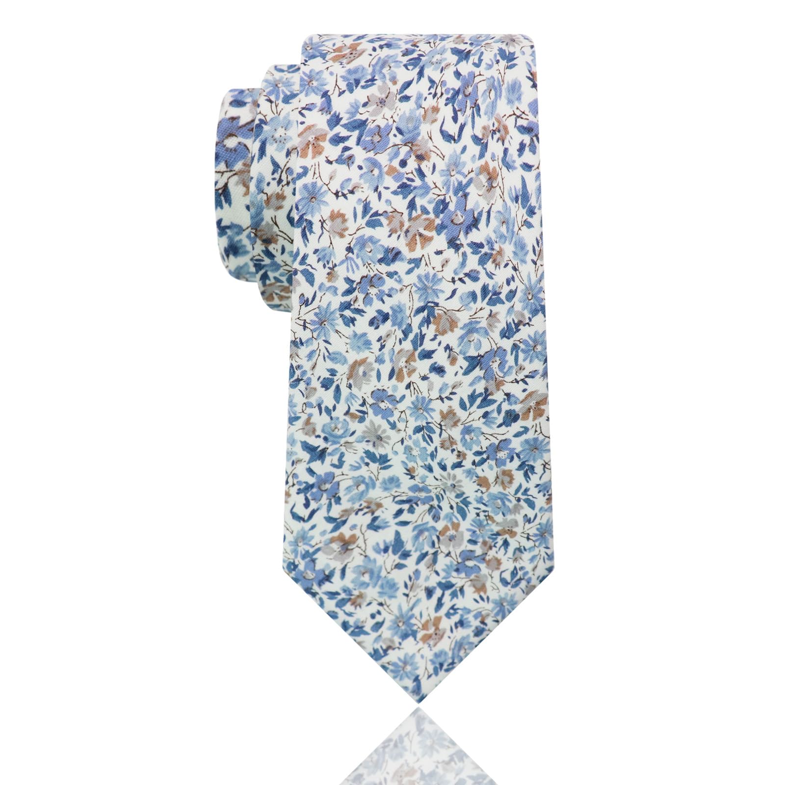 Luckyvestir Mens Ties, Sage/Dusty Blue/Pink Floral Ties for Men, 2.76" Cotton Flower Necktie for Wedding/Groomsmen/Party