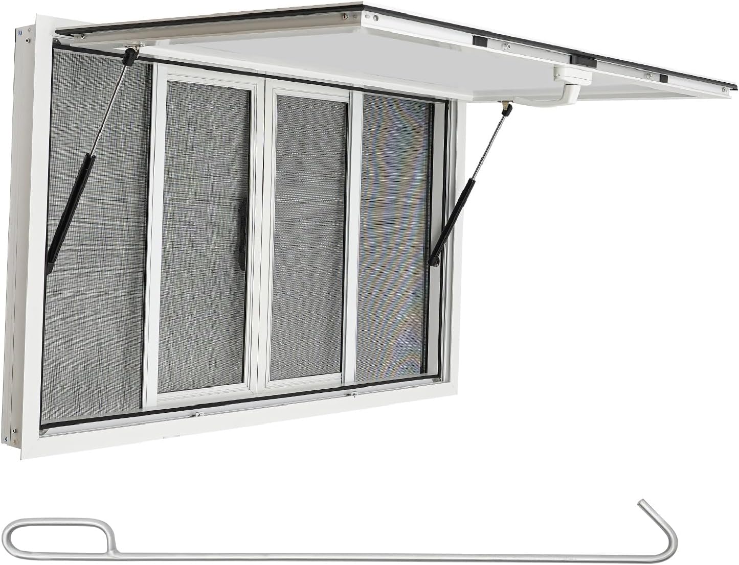 Food Truck Concession Window, Aluminum Alloy Food Truck Window with 4 Horizontal Sliding Screen Windows, Awning Door and Drag Hook for Food Trailer (48 x 30 inch)